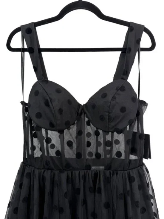 NWT Mac Duggal Black Polka Dot Net Bustier A-Line Midi Dress - Size 10‎ - Picture 8 of 16